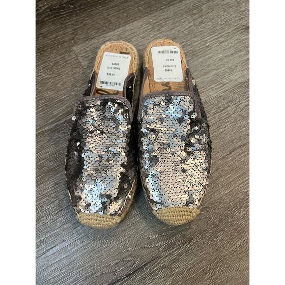 Sam Edelman Kerry Slip On Espadrille Flats Pewter Sequins. NWOB SZ 6.5M - Picture 1 of 8